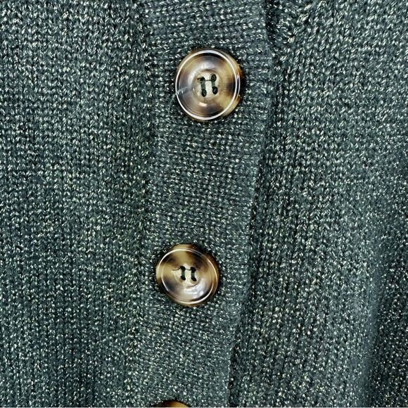 ZARA Green Metallic Knit Oversized Grandad V-Neck Button Cardigan Sz Small - Picture 4 of 12